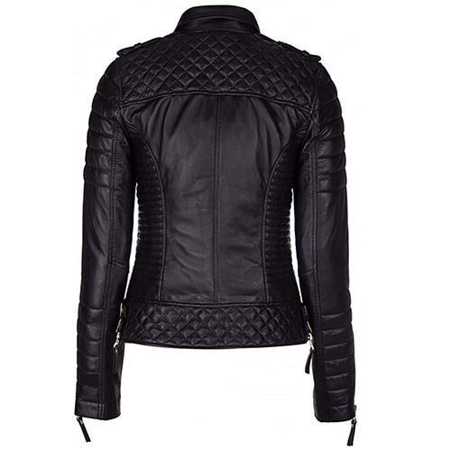 BLACK DIAMOND QUILTED WOMEN LEATHER JACKET