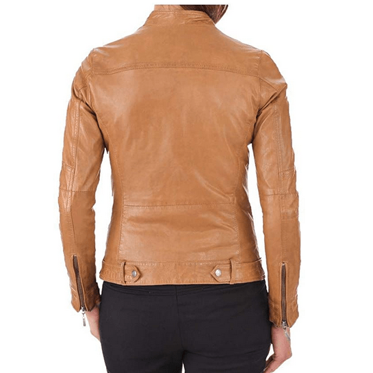 TAN BROWN WOMEN BIKER LEATHER JACKET